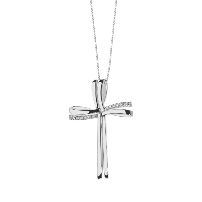 Collana da donna in argento 925 con pietra adesiva semplice croce Cina fabbrica di lavorazione personalizzata di gioielli Ruifanbao